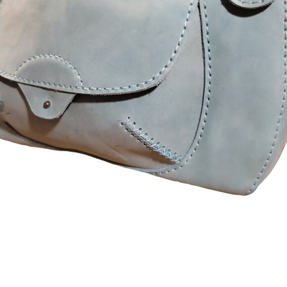 Handmade Light Blue Leather Convertible Backpack Shoulder Bag Crossbody Hobo main image 10